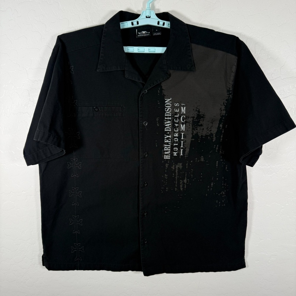 Herley Davidson Shirt Mens XL Black Button Down Motorcycle Biker‎ Skull Reaper